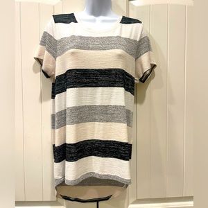Market and spruce striped charcoal,white, pale pink casual top